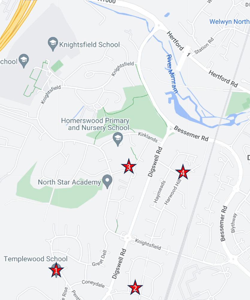 Route B Image map with stops highlighted